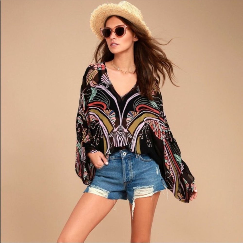 Free People Beneath the Sea sheer black crop top with seashell print size S